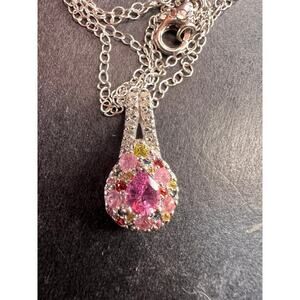 NEW purple multi sapphire sterling silver pendant and chain
